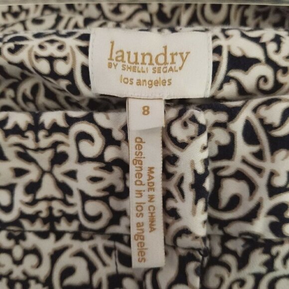 Laundry by Shelli Segal Sz 8 Capri Pants Printed White Navy Blue Mature - Picture 5 of 8